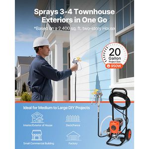 Spruzzatore di vernice airless ad alta pressione da 900W 3300PSI con spazzola per la pulizia, tubo di prolunga e ugello - Product Image 3