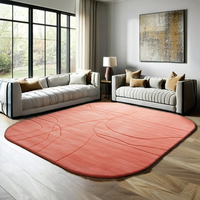 Tapis d'intérieur moderne en laine tuftée fait main, motif abstrait corail pêche |   Tapis antidérapant haute qualité, à poils ras, adapté aux animaux domestiques, 1 pièce pour salon