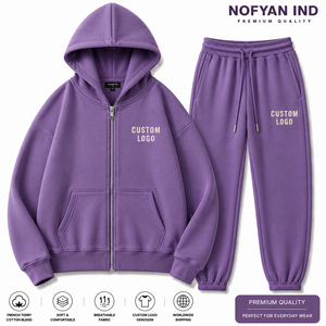ชุดเซ็ตฮิปฮอป NOFYAN IND สีม่วง ผ้าเฟรนช์เทอร์รี่เนื้อหนา เสื้อฮู้ดดี้และกางเกงจ็อกเกอร์ สกรีนโลโก้ได้ ใส่สบายๆ ในฤดูหนาว แขนยาว - Product Image 1