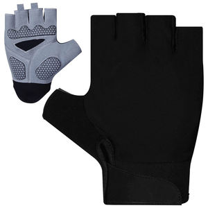 Gants de cyclisme mi-doigts unisexes d'été en maille avec protection de la paume, fermeture à enfiler, noir et gris - Product Image 4