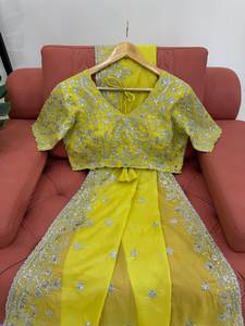 Lehenga Saree de Georgette de Seda Pesada Vichitra de Primera Calidad, Listo para Usar, para Bodas Tradicionales, Graduaciones, Diwali, Fiestas de Verano - Product Image 4