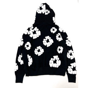 Sudadera con Capucha Negra para Hombre con Estampado Circular Blanco, Corte Holgado, Informal, de Algodón Tejido, para Otoño - Product Image 2