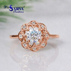 Flower <b>Ring</b> Engagement & Wedding <b>Ring</b> Cubic Zirconia 925 Sterling <b>Silver</b> <b>Statement</b> <b>Ring</b> for Women - Product Image 4