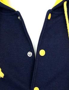 ZRROPS INDUSTRY Men's Color Block Varsity Jacket <b>Yellow</b> Navy Snap Button Breathable Stand Collar 100% <b>Wool</b> Autumn Streetwear - Product Image 3