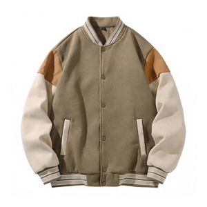 Unisex <b>Yellow</b> Colour Block Varsity <b>Jacket</b> Vintage Wool Body Polyester/Cotton Sleeves Snap Button Casual Street Wear Letterman - Product Image 2