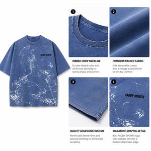 Custom Vintage Acid Wash T Shirt Heavyweight 100% Cotton Oversized Streetwear Men Graphic Print Drop Shoulder Retro Blue <b>Tee</b> - Product Image 6