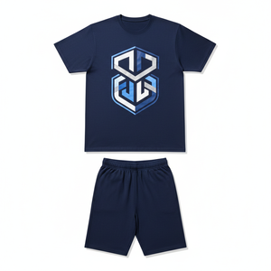 Men's Summer Solid Two-Piece <b>Set</b> Crew Neck T-Shirt Shorts Breathable Quick Dry Knitted Bamboo Fiber Front Logo Casual Wear - Product Image 1