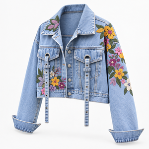 Chaqueta de mezclilla desgastada informal para mujer, ecológica, con botones, corte holgado, bolsillos, personalizada, OEM, ODM, al por mayor - Product Image 3
