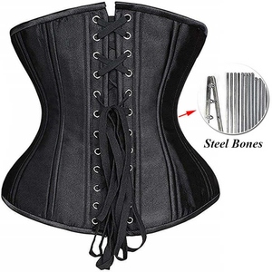 Black Satin Waist <b>Trainer</b> Corset With Metal Eyelets For Body Shaping <b>Women</b> Elegant - Product Image 2