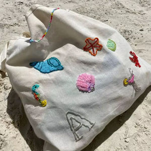 Ocean Theme Embroidered Tote <b>Bag</b> <b>Beach</b> Style Canvas Shoulder <b>Bag</b> - Product Image 1
