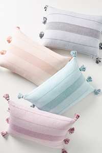 Housse de coussin en coton tissé à la main à rayures avec pompons, style bohème pour canapé, 100% coton texturé à rayures avec pompons, style ferme - Product Image 6