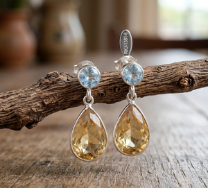 Pendientes de Citrino Natural y Topacio Azul, Plata de Ley 925, Chapados en Oro Rosa Amarillo, con Forma de Pera, Hechos a Mano, Joyería de Piedras Preciosas, Regalo para Mujer - Product Image 6