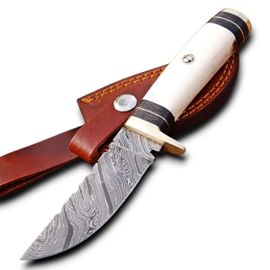 Cuchillo de Caza y Camping de Acero de Damasco Hecho a Mano Profesional UA Supplies, Hoja Fija Afilada como una Navaja, Guarda de Latón, Personalizable OEM/ODM - Product Image 1