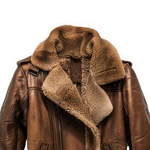 Veste aviateur en cuir véritable vintage de qualité supérieure pour homme, doublée de fourrure de mouton, manteau bomber d'hiver, marron vieilli, veste B3 - Product Image 5