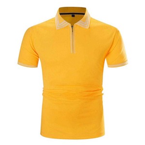เสื้อโปโลถักแขนสั้นสีเหลืองสำหรับผู้ชาย มีซิป ดีไซน์สีพื้นเรียบง่าย สามารถปรับแต่งได้เต็มที่ - Product Image 1