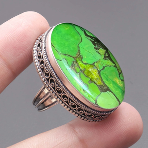 Green <b>Turquoise</b> Gemstone Vintage <b>Ring</b> 925 Silver Handmade Designer <b>Ring</b> For Her Wholesale <b>Ring</b> Supply - Product Image 1