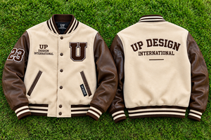 Chaqueta Varsity Personalizada Color Crema Marrón con Mangas de Cuero, Chaqueta de Béisbol con Letras Bordadas, Ropa Urbana Universitaria Premium - Product Image 6