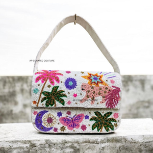 Sac à bandoulière pliable fait main personnalisé, style bohème, orné de perles, broderie coquillage et étoile de mer, pour femme, été, plage - Product Image 2