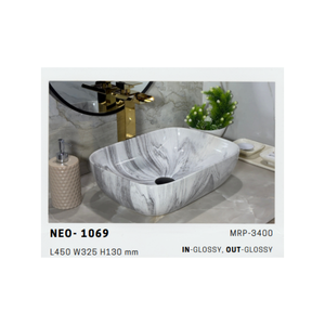 อ่างล้างหน้าแบบวางบนเคาน์เตอร์เซรามิก Neo 1073 Series ผิวด้าน สำหรับห้องน้ำสไตล์โมเดิร์นที่ทันสมัย - Product Image 3