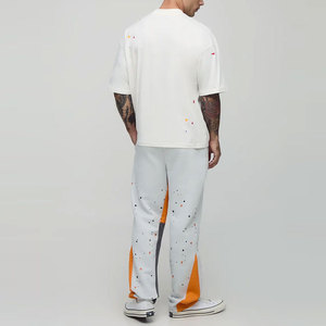 Men's White Spliced Sweatpants Elastic Waist Casual Lightweight <b>Polyester</b> <b>Joggers</b> Summer Wear Color Blocked Design - Product Image 4