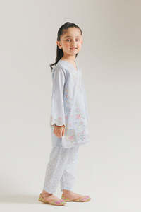 Salwar Kameez Azul Claro Bordado para Niñas, Traje Tradicional de Algodón, Corte Regular, Largo hasta el Tobillo, Ropa Casual para Fiestas, India, Pakistán - Product Image 4