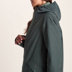 Women's Solid Woven Waterproof <b>Hooded</b> Zipper Lightweight Long Breathable Windproof <b>Raincoat</b> Outerwear for Spring Autumn Travel - Product Image 6