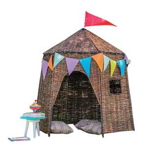 Tienda de juegos infantil de mimbre natural con paneles de ratán, tipo castillo, tipi, casita para niños pequeños, para interior y exterior, estilo boho, para guardería, con cojín - Product Image 1