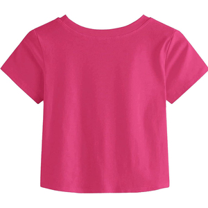 T-shirt court tendance pour femme en coton de haute qualité, couleur unie - Product Image 4