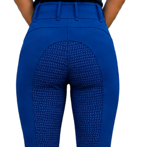 Leggings d'équitation taille haute bleu roi pour femmes, pantalons d'équitation extensibles texturés avec poches avant - Product Image 4