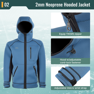OEM ODM Custom Manufacturer Unisex 2mm-5mm Neoprene Long Sleeve Hooded Anti-UV Front Wetsuit <b>Jacket</b> <b>Surfing</b> Diving Water Sports - Product Image 3