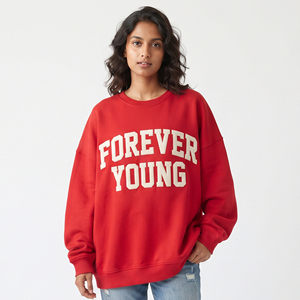 Sweat-shirt à col rond surdimensionné pour femmes, sweat-shirt personnalisé avec broderie sur le devant, t-shirt d'hiver en molleton 100% coton pour femmes - Product Image 1