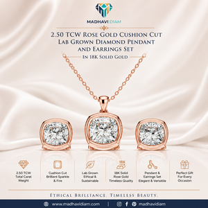Ensemble de bijoux élégant en diamants de laboratoire taille coussin 2,50 TCW, collier pendentif et boucles d'oreilles en or rose 18 carats - Product Image 1