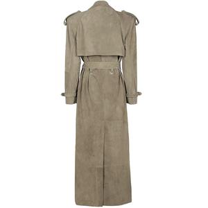 Abrigo Largo de Cuero Auténtico Disponible en Existencia, Abrigo de Cuero de Gamuza Cruzado para Mujer, Ropa de Calle Femenina - Product Image 3