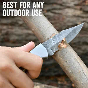 Couteau pliant artisanal en acier Damas : manche en corne de cerf, étui en cuir - Product Image 3