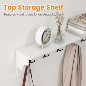 "Wall-Mounted Coat Rack with 6 <b>Hooks</b> & 110LBS Capacity 31.5"x5.5"x8" White <b>Shelf</b> for Home Organization" - Product Image 6