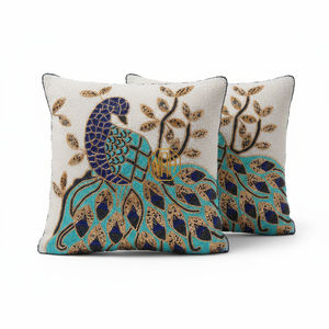 Funda de Cojín Decorativa Cuadrada Hecha a Mano con Bordado Floral con Cuentas y Diseño Estampado para Sofá, Cama y Decoración de Sala de Estar - Product Image 3