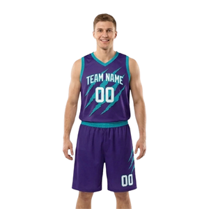 Ensemble Maillot et Short de Basketball Personnalisé pour Homme – Sans Manches, Col en V, Uniforme Respirant, Écologique, Motifs Rayures Angulaires, pour Équipe - Product Image 1