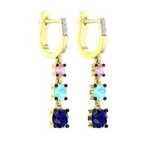 Pendientes de Aro con Diseño Infinito en Plata de Ley 925 Chapada en Oro, con Circonitas Multicolor y Piedras de Zafiro Azul, Aguamarina y Rosa - Product Image 4