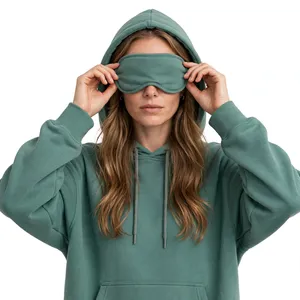 Sage Green Women's Oversized <b>Sleep</b> <b>Mask</b> Hoodie Soft Touch Fleece Pullover Drawstring Hood Front Pocket Casual Streetwear Apparel - Product Image 2