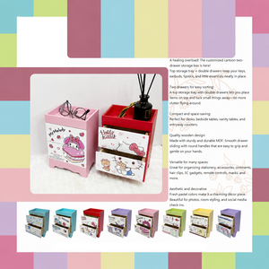 Cartoon Desktop <b>Drawer</b> Organizer 2 <b>Drawer</b> Storage Cabinet MDF Desktop Vanity Cabinet for Bedside Counter - Product Image 1