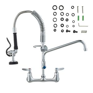 Rubinetto da Cucina a Parete in Ottone Lucido, Altezza 21 Pollici, Larghezza Installazione 8 Pollici, Include Doccetta Estraibile con Beccuccio Girevole da 12 Pollici - Product Image 5
