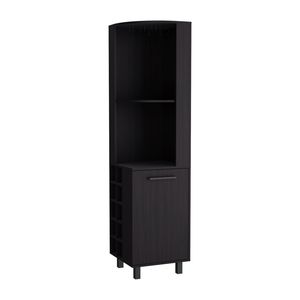 Mueble Bar Esquinero Kaia de 70 Pulgadas de Alto en Color Negro Wengue con Cuatro Estantes, Diez Compartimentos para Botellas de Vino y Almacenamiento para Copas - Product Image 2