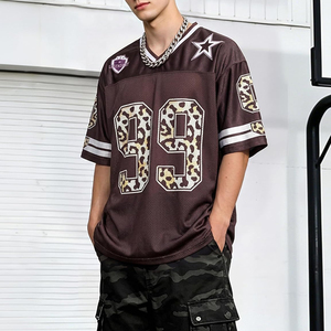 Camiseta de fútbol de malla con cuello en V, estampado de leopardo, número 99, unisex, ajuste holgado, transpirable, manga corta, ropa deportiva para adultos - Product Image 2