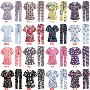 Floral Print Medical <b>Scrubs</b> Set Wholesale 4-Way Stretch Sublimation All-Over Print Custom Logo OEM Bulk Nurse Hospital Uniform - Product Image 4