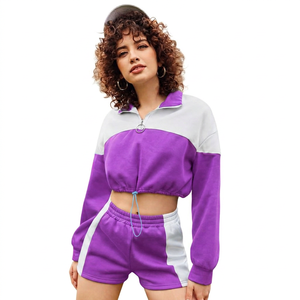 Conjunto Deportivo de 2 Piezas para Mujer, Marca Privada Personalizada, Sudadera con Capucha y Bloques de Color, Pantalones Cortos, Ropa Urbana Ecológica - Product Image 2