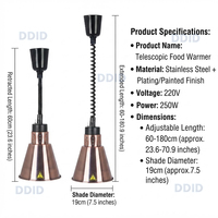 Lampe chauffante professionnelle en acier inoxydable pour buffet et maintien au chaud des aliments, équipement de cuisine pour hôtels, restaurants et cuisines commerciales