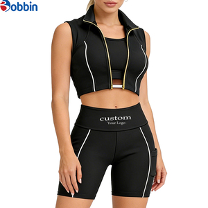 Top Trending Hot Selling Summer Clothes Women Custom Streetwear <b>Workout</b> Sets Zip up Short Sleeve <b>Jacket</b> and Shorts 3 Pcs Set - Product Image 3