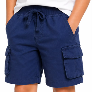Pantalones cortos tipo cargo azul marino para niños, pantalones cortos informales de verano con cordón en la cintura elástica, pantalones cortos utilitarios con múltiples bolsillos, ropa cómoda para el día a día - Product Image 1