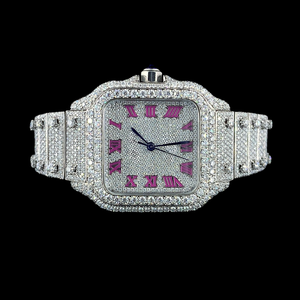 Latest Amazing <b>Iced</b> <b>Out</b> Moissanite Diamond Wrist <b>Watch</b> Hip Hop Style Pink Roman Numerals Man's Wholesale Price Custom <b>Watch</b> - Product Image 1