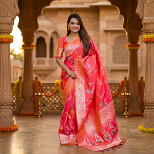 Sari en soie Banarasi traditionnel avec chemisier pour femme, tenue de mariage, style indien pakistanais, longueur au sol, coupe classique - Product Image 4